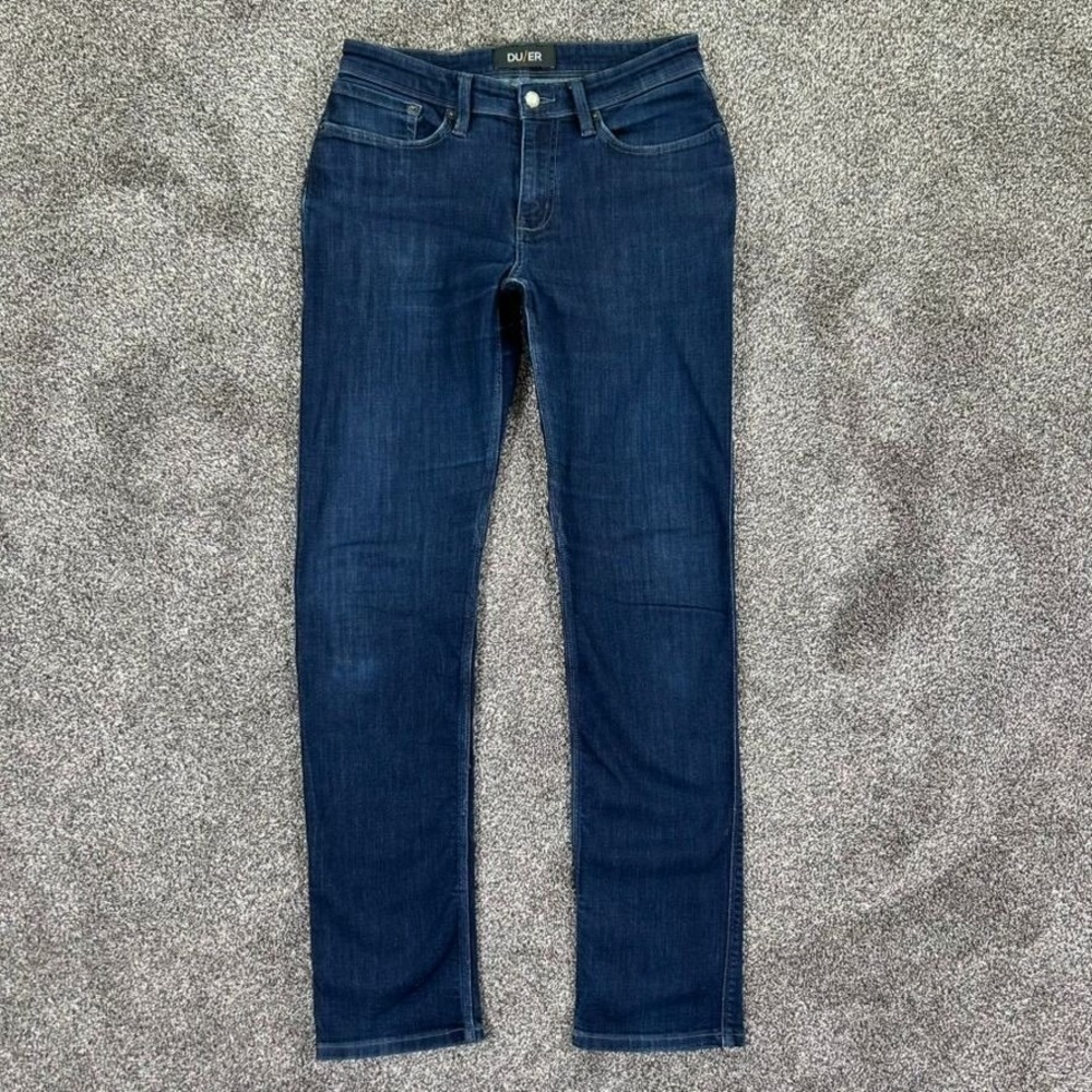 Du/er L2X Relaxed Tapered Performance Denim Jeans Mens 32x34 Casual Dark Wash - Picture 1 of 15